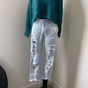 Distressed cut off jeans